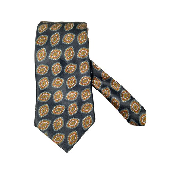 Geoffrey Beene Mens Vintage Tie Gray and Orange Paisley Pattern - Picture 4 of 7